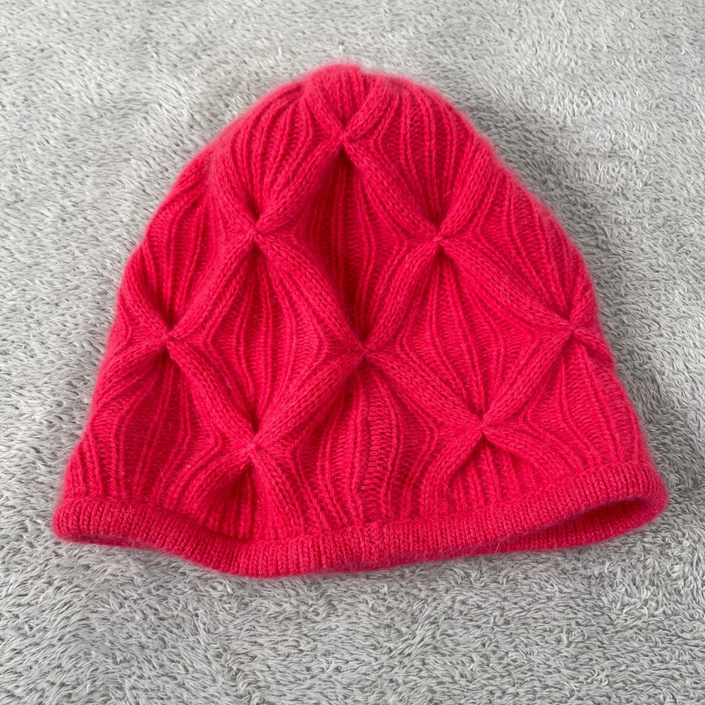 Cole Haan Beanie Womens One Size Pink 100% Cashmere Diamond Knit Winter Hat